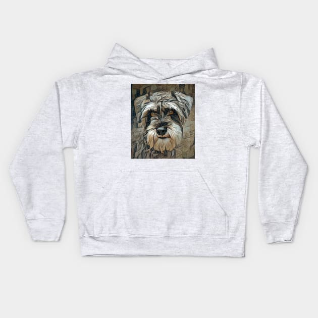 Mini Shnauzer portrait Kids Hoodie by Tarrby